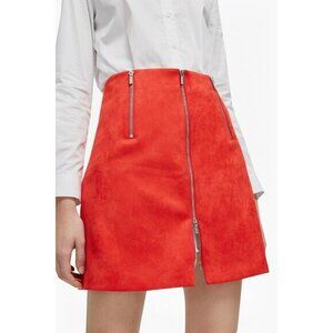 French Connection Red Mini Skirt Glass Stretch Mini Skirt Zippers SZ 0 NWT $128
